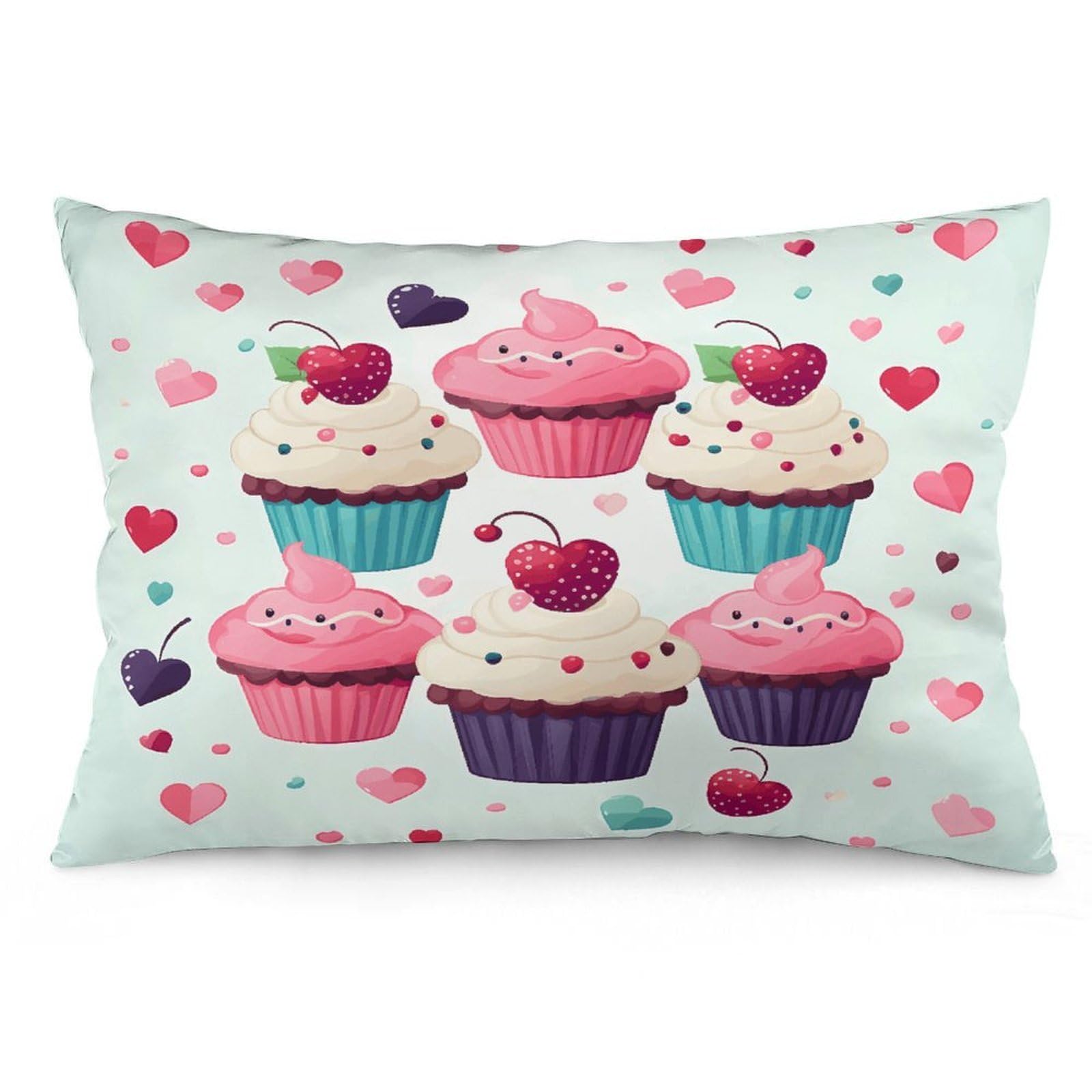 asbwuo Rectangular Decorative Throw Pillow Cover Soft Cushion Cover Cupcake Candy Hearts Sweet Queen Pillow Cases for Couch Sofa Living Room Bed