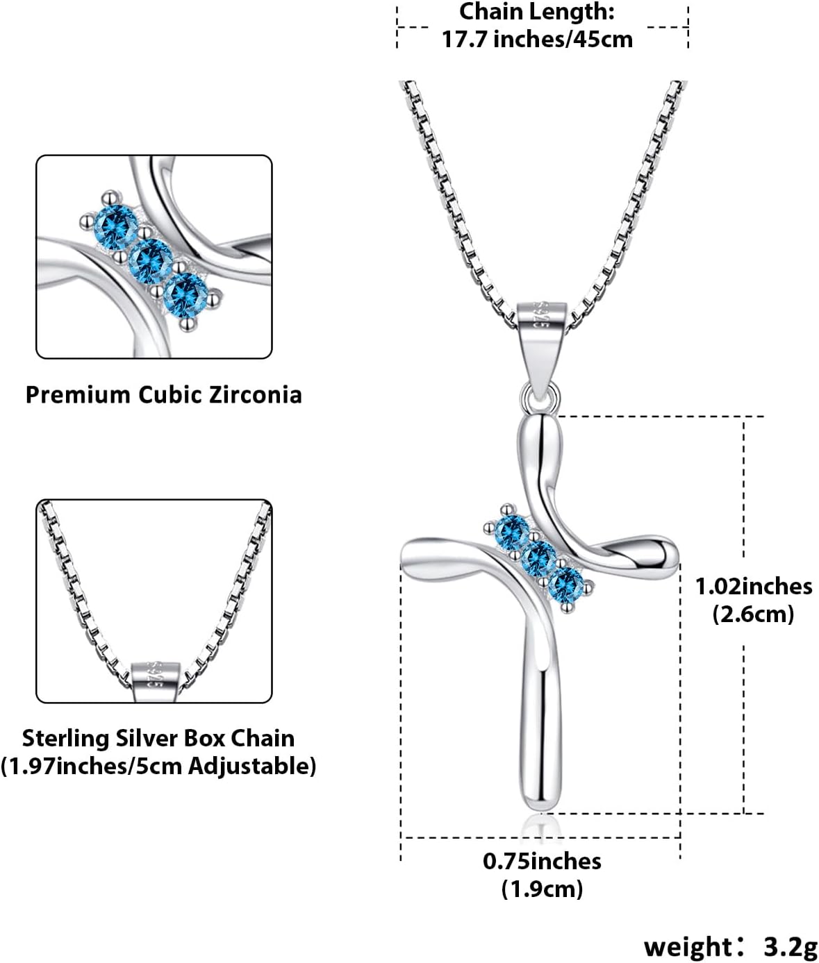 925 Sterling Silver Cross Necklaces for Women 12 Color Birthstone Necklace,Adjustable Cross Pendant With Cubic Zirconia,Ideal Hypoallergenic Jewelry Gift - Image 2