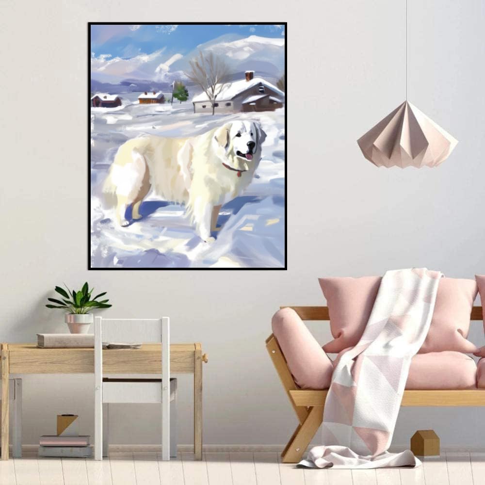 DIY Oil Painting by Number Great Pyrenees Dog Painting by Numbers for Beginners,Acrylic Paint Crafts for Home Decor 20x24inch(50x60cm) Frameless