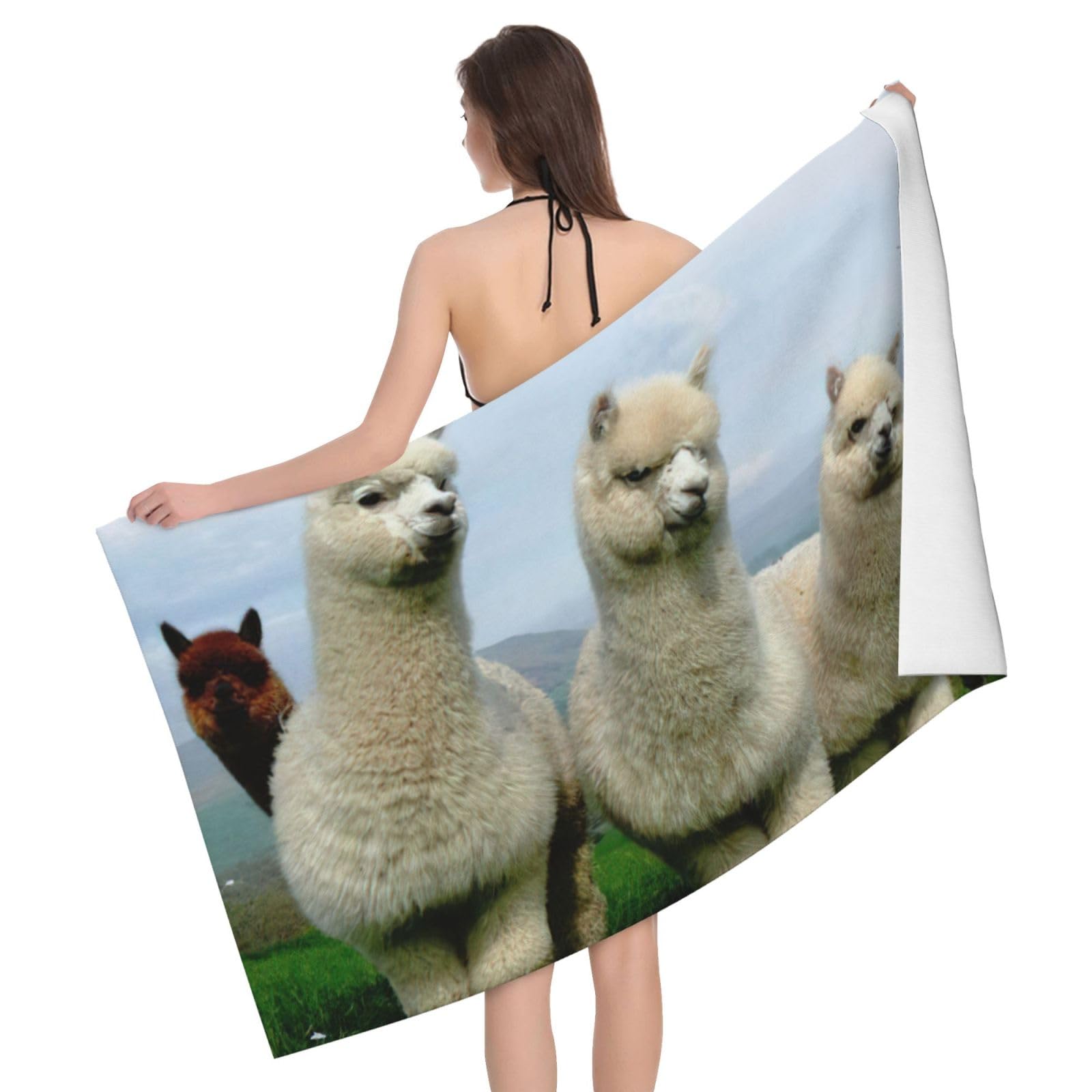 Serviette de bain microfibre ultra absorbante et séchage rapide motif alpaga