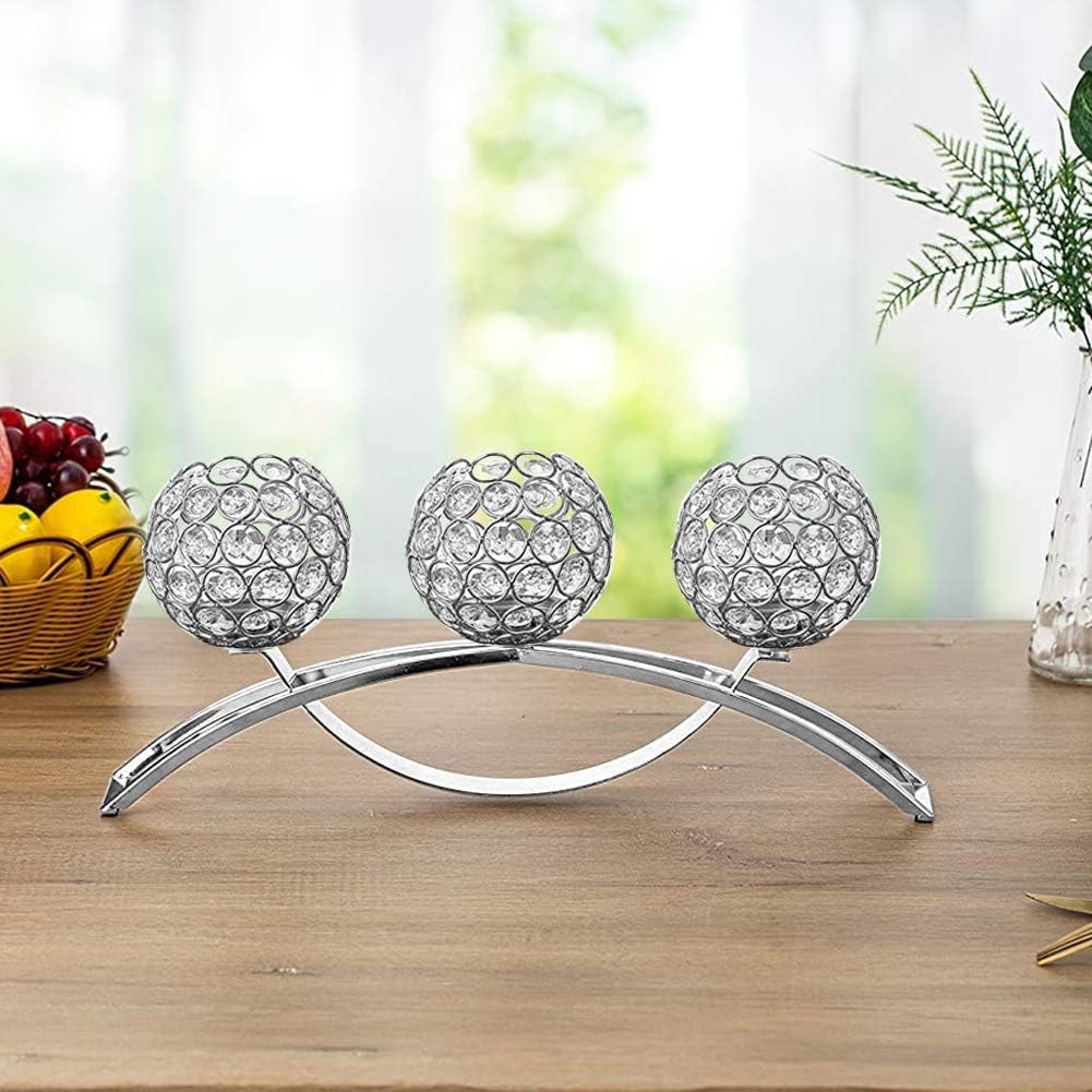 GOTOTOP Crystal Candle Holders, Pillar Candlestick,Coffee Table Decorative Centerpieces for Living Room,Dinning Room Christmas Decoration, Table Decoration,Wedding Gifts(Silver)