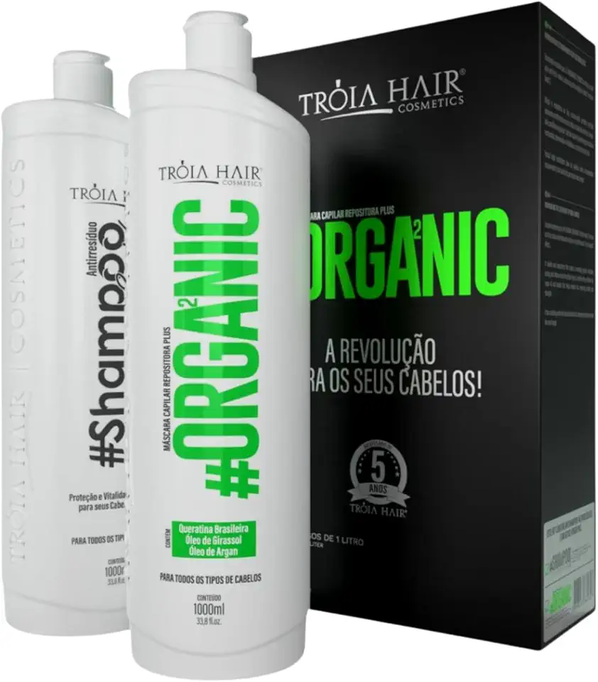 KIT ESCOVA PROGRESSIVA ORGANIC TROIA HAIR 2X1000ML (Kit Organic Passo 1 e 2)