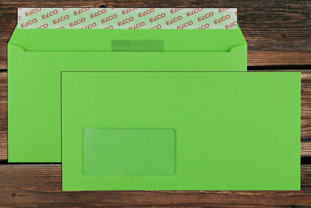 Leuchtend grüne Elco Color Briefumschläge mit Fenster (lasertauglich) / 114 x 229 mm (DL) / mit Abziehstreifen/haftklebend / 250 Stück