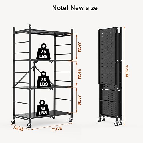 Miniatura 3 de Himix Estantes de almacenamiento con ganchos, estantería de metal plegable sobre ruedas, estantes plegables sin montaje para almacenamiento,