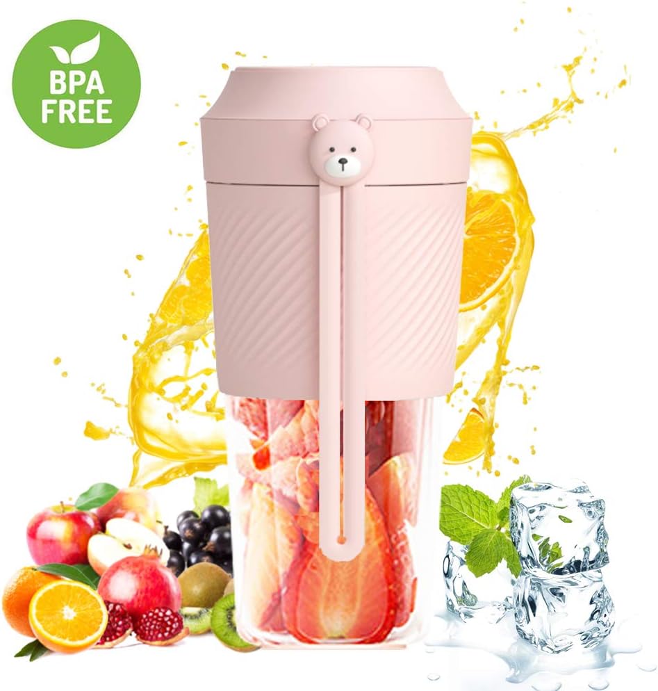 ALL JOINT Portable Juice Blender Mini Handy USB Rechargeable Fruit Mixer Cup Smoothies 10oz Home Outdoor Travel Juicer BPA Free(Pink)