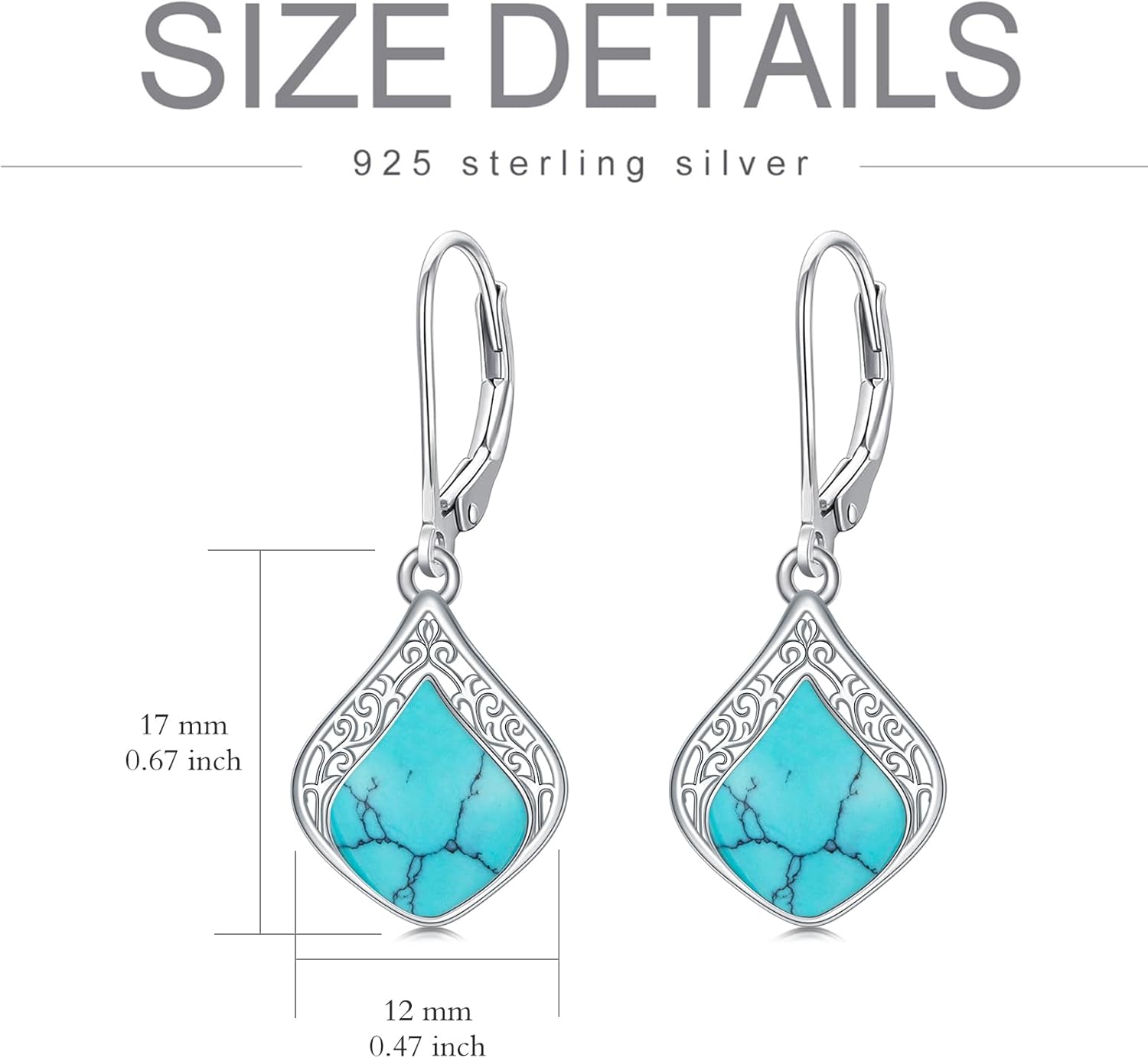 HPQQ Filigree Teardrop Earrings 925 Sterling Silver Gemstone Leverback Earrings Jewelry Gifts for Women
