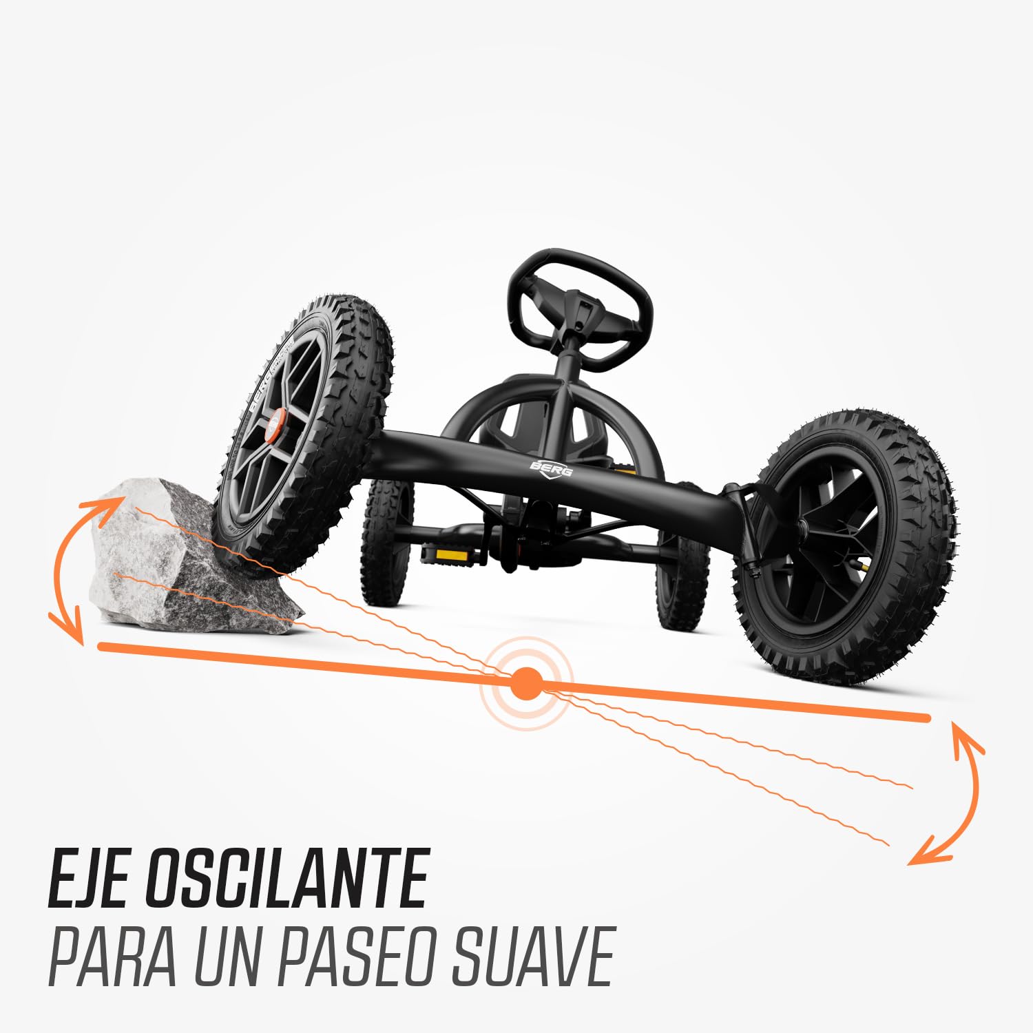 BERG Kart a Pedales Buddy Cross | Negro, 3-8 años, cuadro resistente, asiento regulable, volante regulable