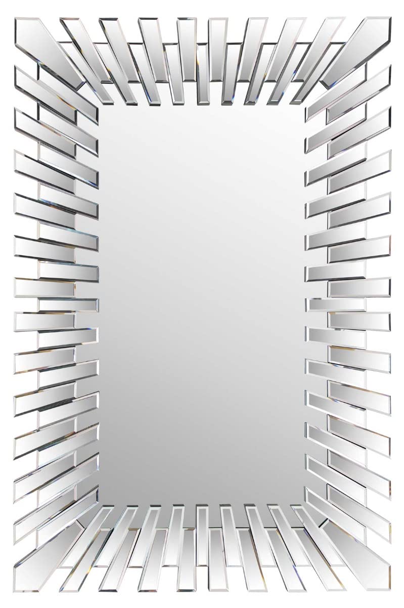 MirrorOutlet Milton Manor Modern Unique 3 Dimensional Sunburst All Glass Venetian Rectangular Wall Mirror 120cm x 80cm 3ft11 x 2ft8, Frameless, JH034-M, Silver