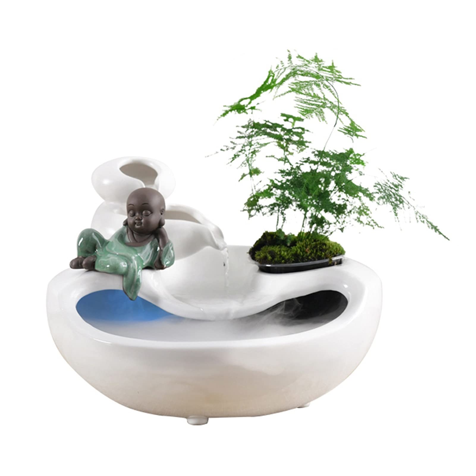 Fuente de Mesa Decorativa para Interior, Fuente de Agua con Cascada, de cerámica, con Bomba de Agua, Zen Estilo Oriental, decoración para salón, Dormitorio, Oficina, 31 x 31 x 23 cm