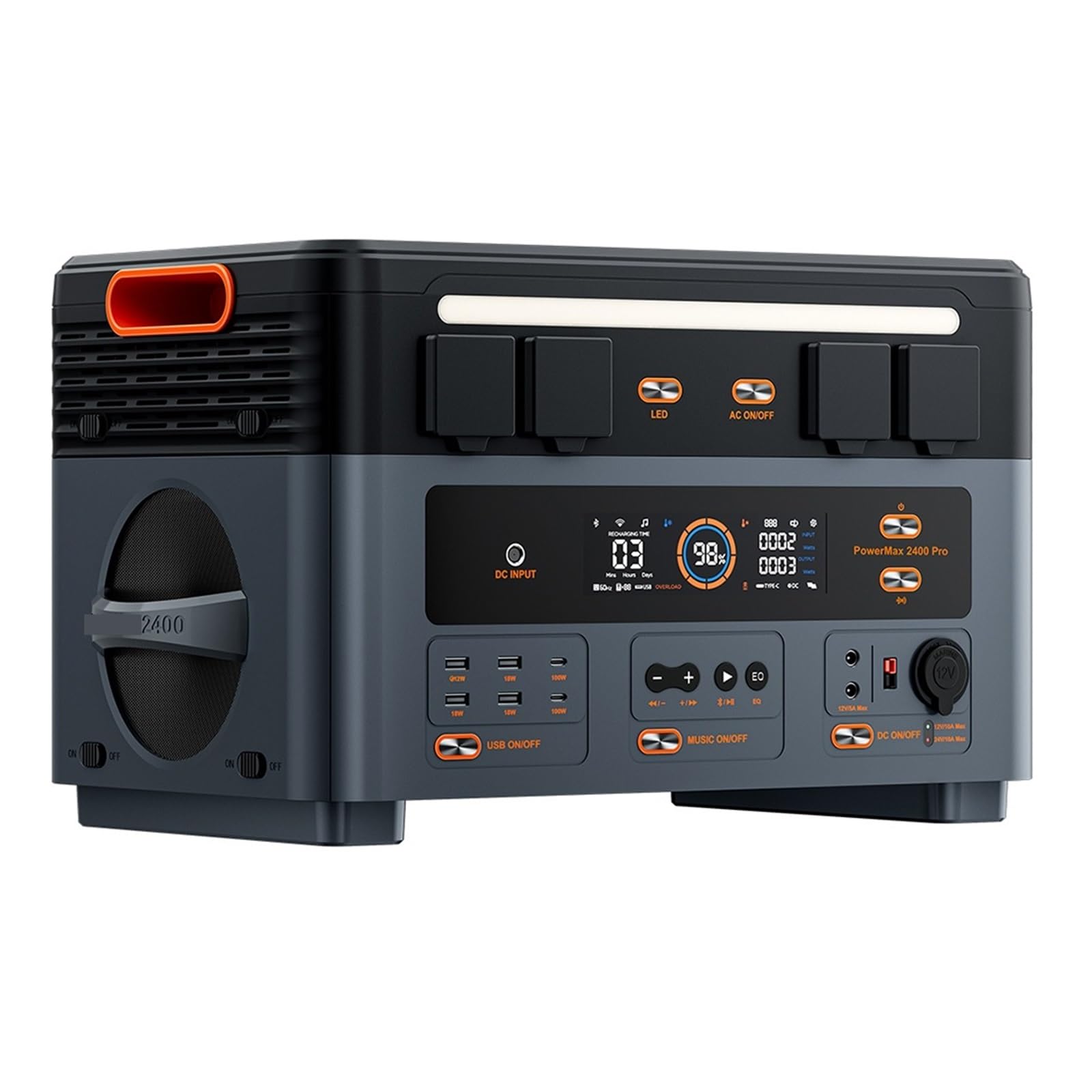 Centrale Électrique Portable 2400 Pro, Générateur Extérieur 2016Wh 2400W, 3500 Cycles LiFePO4, Deux Haut-parleurs, Application Intelligente LéGer Et Portable