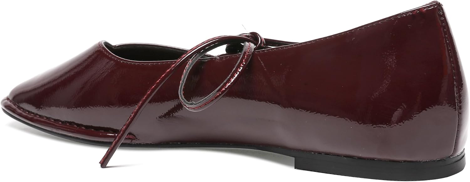 Lace Up Square Toe Ballet Flats for Women Cute Bow Slip On Mary Jane Flats Casual Ballerina Shoes - Image 6