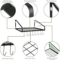 Vista 4 de Hanging Pots & Pans Rack,Wall Mounted Pots Pans Organizer Holder Rack with 8 Hooks, Kitchen Wall Storage Organizer Hanger Shelves for Pans Set