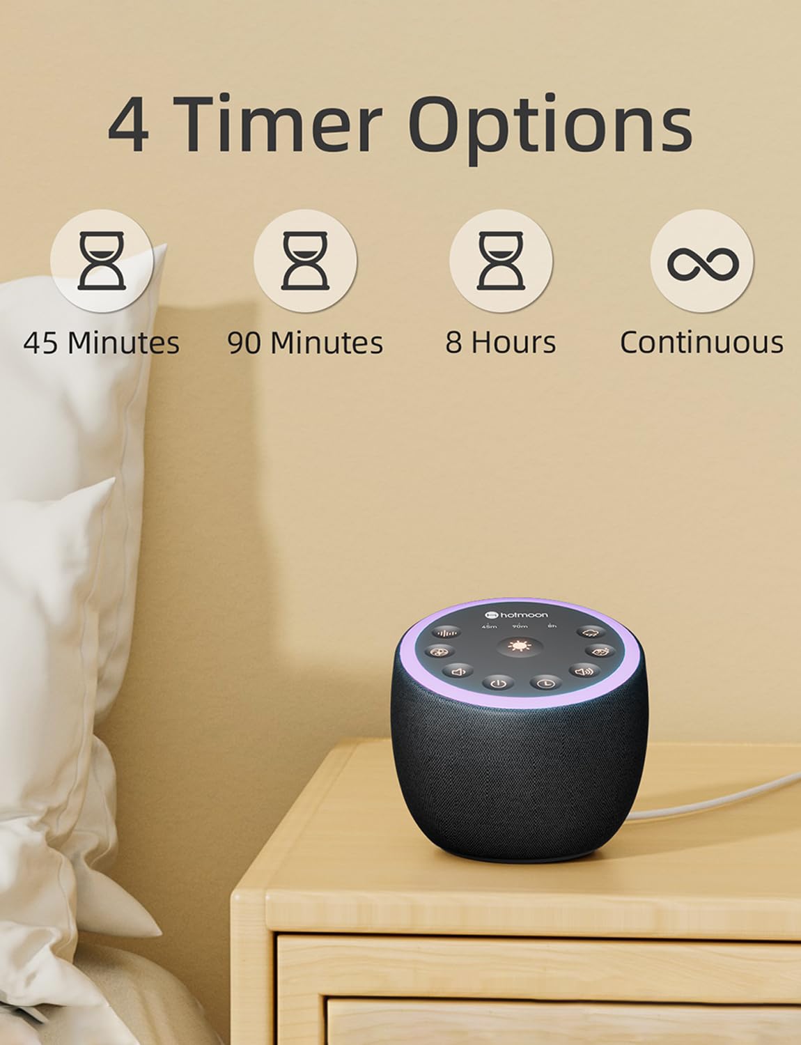 Sleep Sound Machine White Noise Machine 40 Non Looping Sounds 8 Night Light Colors 4 Timers 32 Adjustable Volume Memory Function Brown Noise Sounds Machine for Baby Kids Adult Plug-in, Black