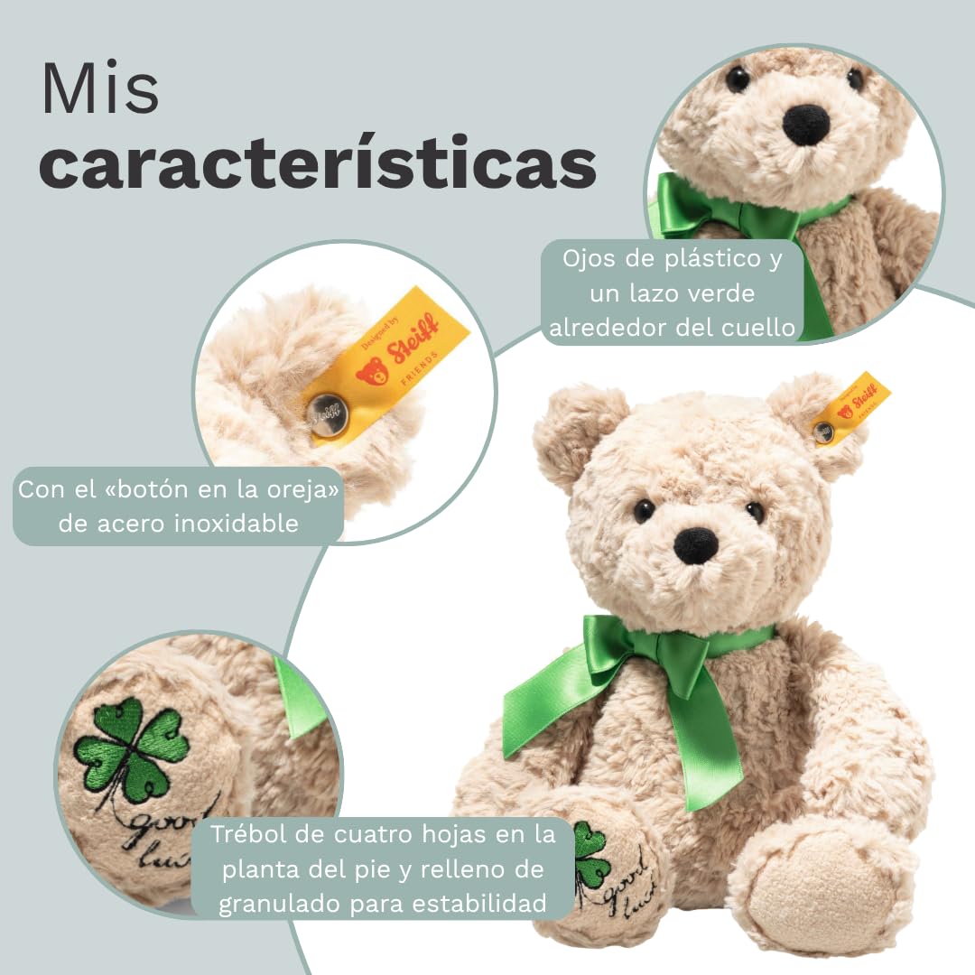 Steiff Peluche Osito Jimmy Good Luck, Peluche Adorable, para niños y niñas, Friends, Peluche 30 cm, Beige, 114144