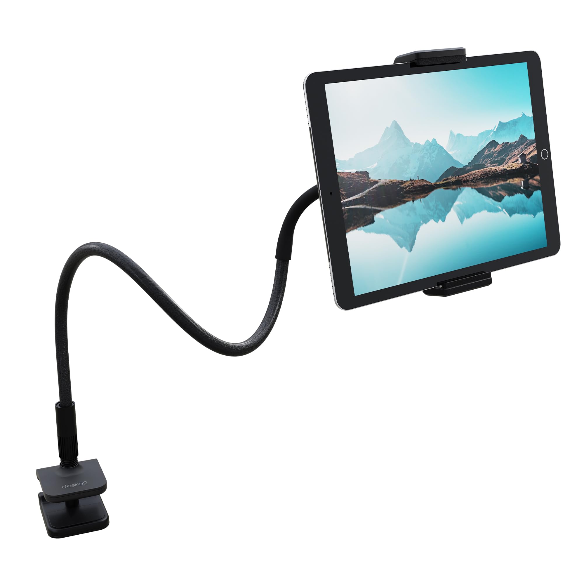 Desire2 Flow - Supporto per telefono e tablet a collo d'oca, braccio flessibile, mani libere, montaggio a morsetto