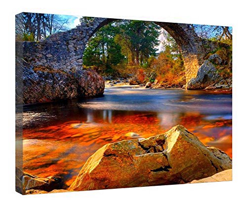 Lienzo decorativo de 40.5 x 50.8 cm para sala, cuadro de paisaje con río rojo y puente