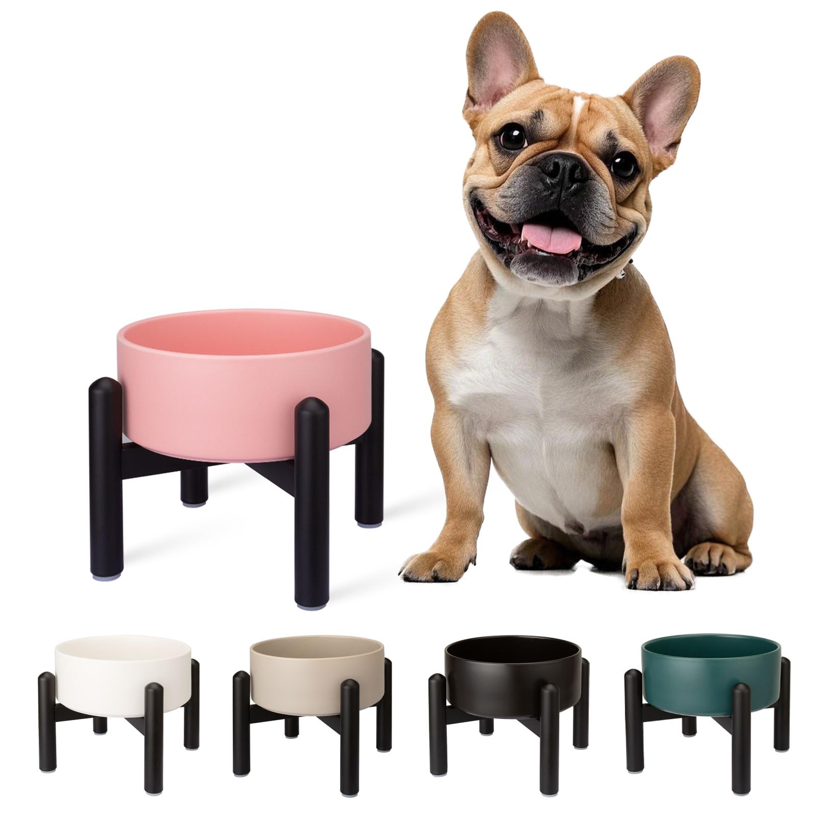 Gamelle pour Chien Surélevée en Céramique - Gamelle en Hauteur avec Support en Acier Inoxydable - Bol pour Petits et Moyens Chiens - 850 ML - Rose