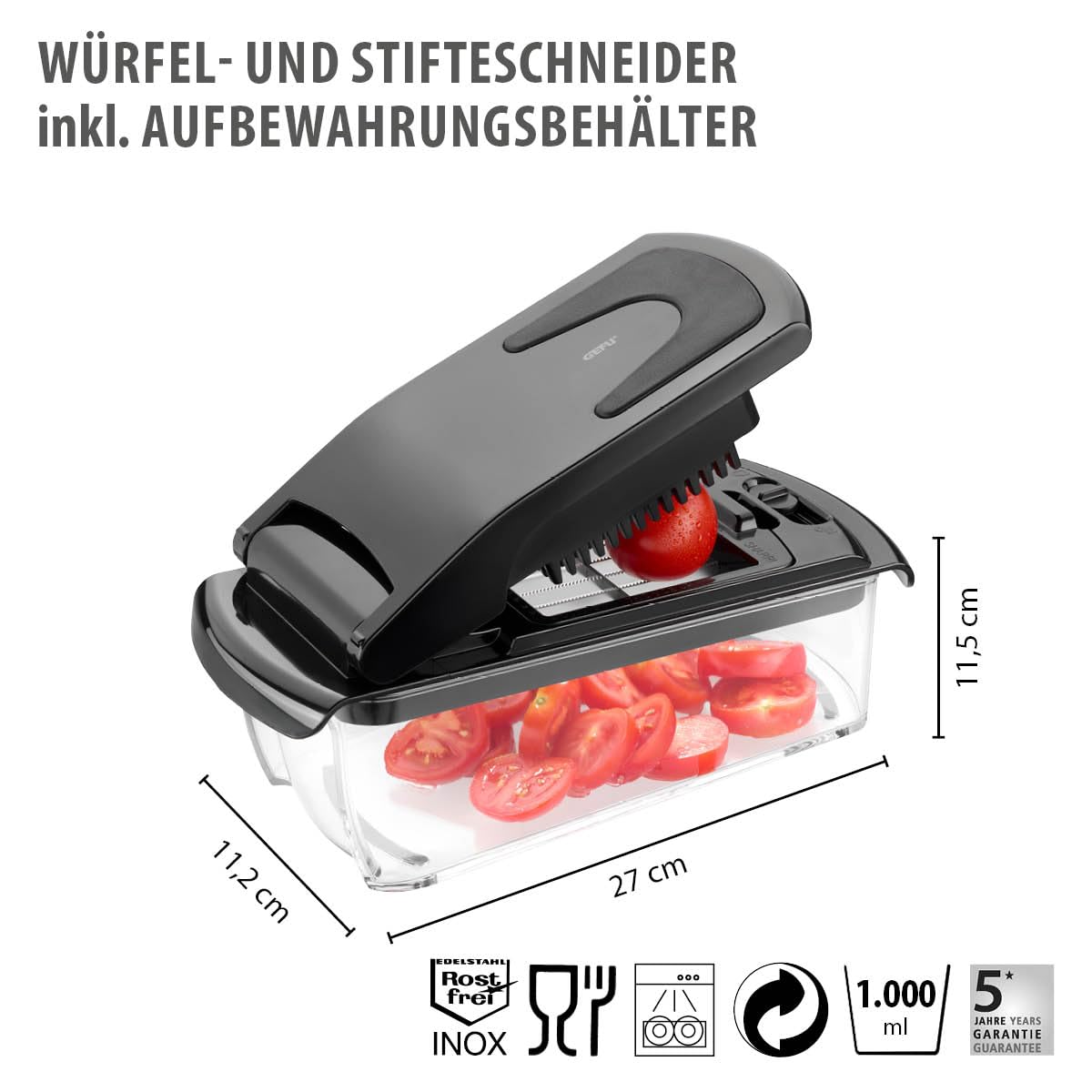 GEFU Treppo Würfelschneider & Gemüseschneider mit 1000 ml Behälter – Ansicht 2