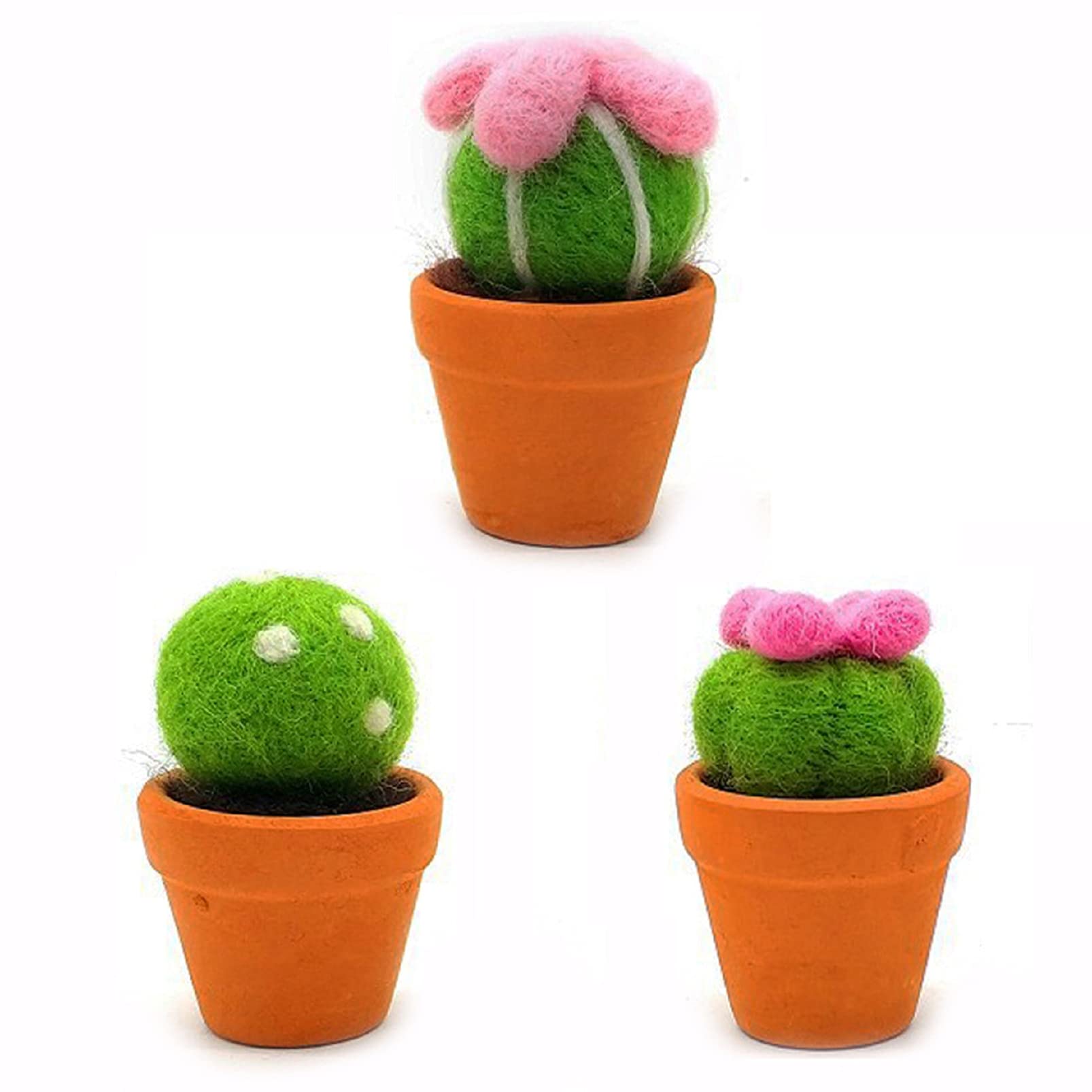 MillyRose Crafts Needle Felting Kit for Beginners – 3 Cacti Full Kit 4x8cm, Full Colour Instruction UK Company Craft Kit