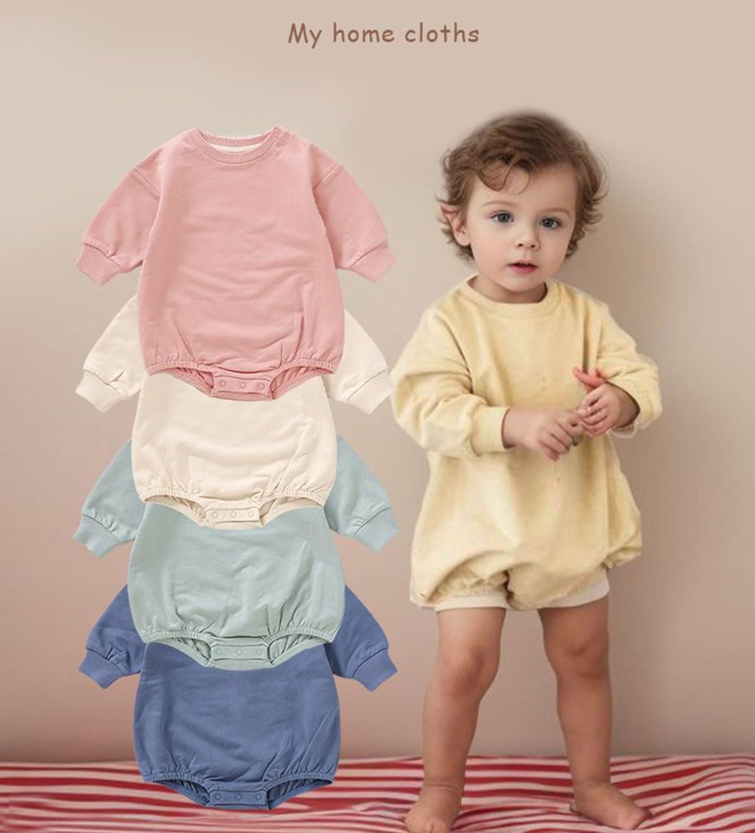 Baby Boy Bubble Romper Organic Cotton Solid Long Sleeve Oversized Sweatshirt Romper Newborn Fall Winter Clothes - Image 2