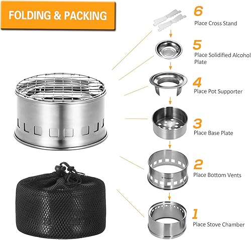 Miniatura 10 de TOMSHOO Estufa de leña plegable portátil a prueba de viento estufa compacta de alcohol de acero inoxidable estufa al aire libre camping senderismo
