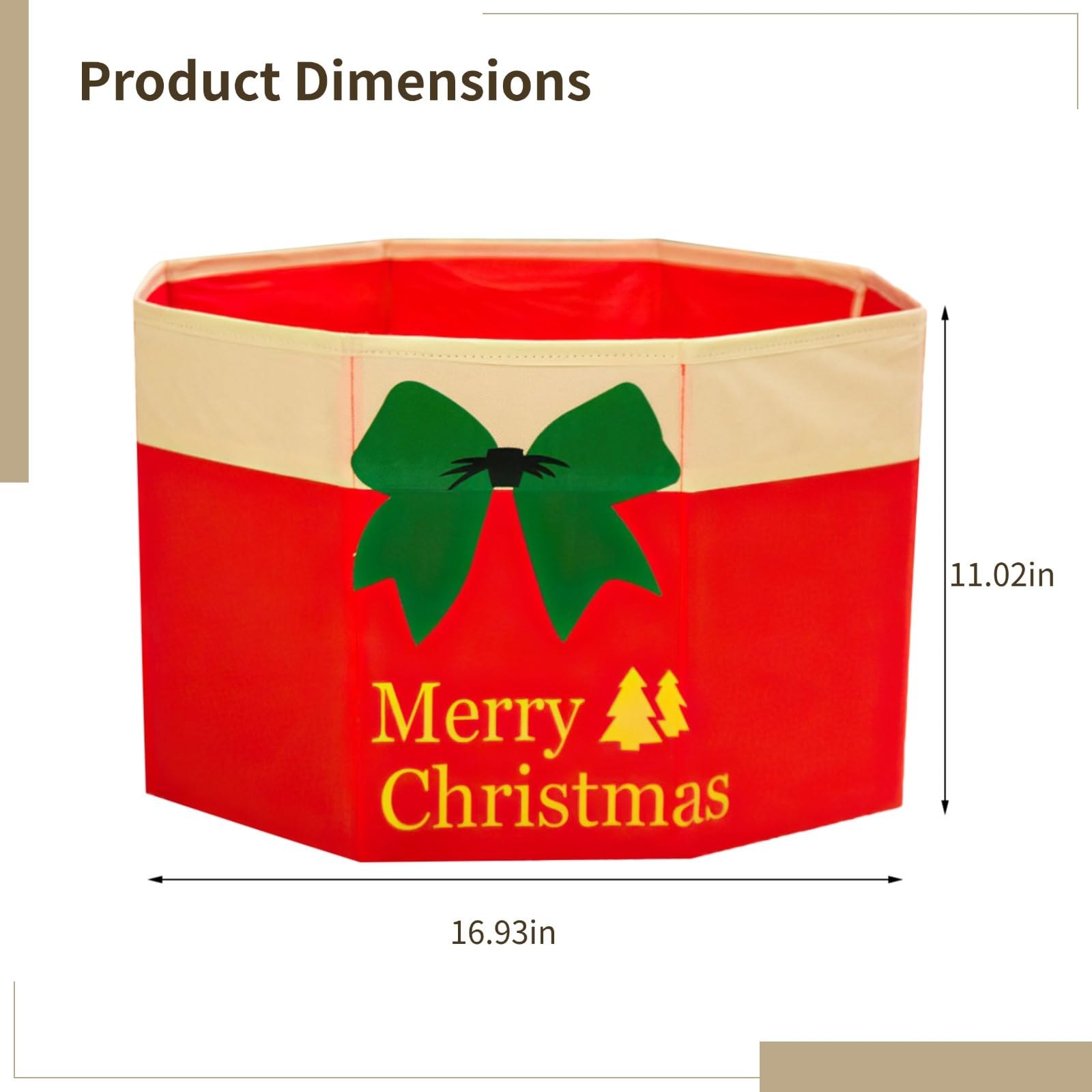 Red Christmas Tree Stand Cover, Festive 17X11 in Tree Collar Box, Bow Design Ornament, Non-Woven Holiday Base Cover, Decorative Tree Storage Ring