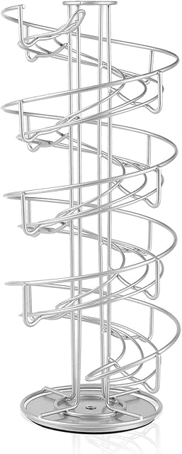 Flexzion Egg Skelter 360 Degree Rotatable Spiral Design Dispenser (Large) Chrome Plated Deluxe Modern Standing Storage Display Rack Organizer Holder for Countertop Kitchen, Silver