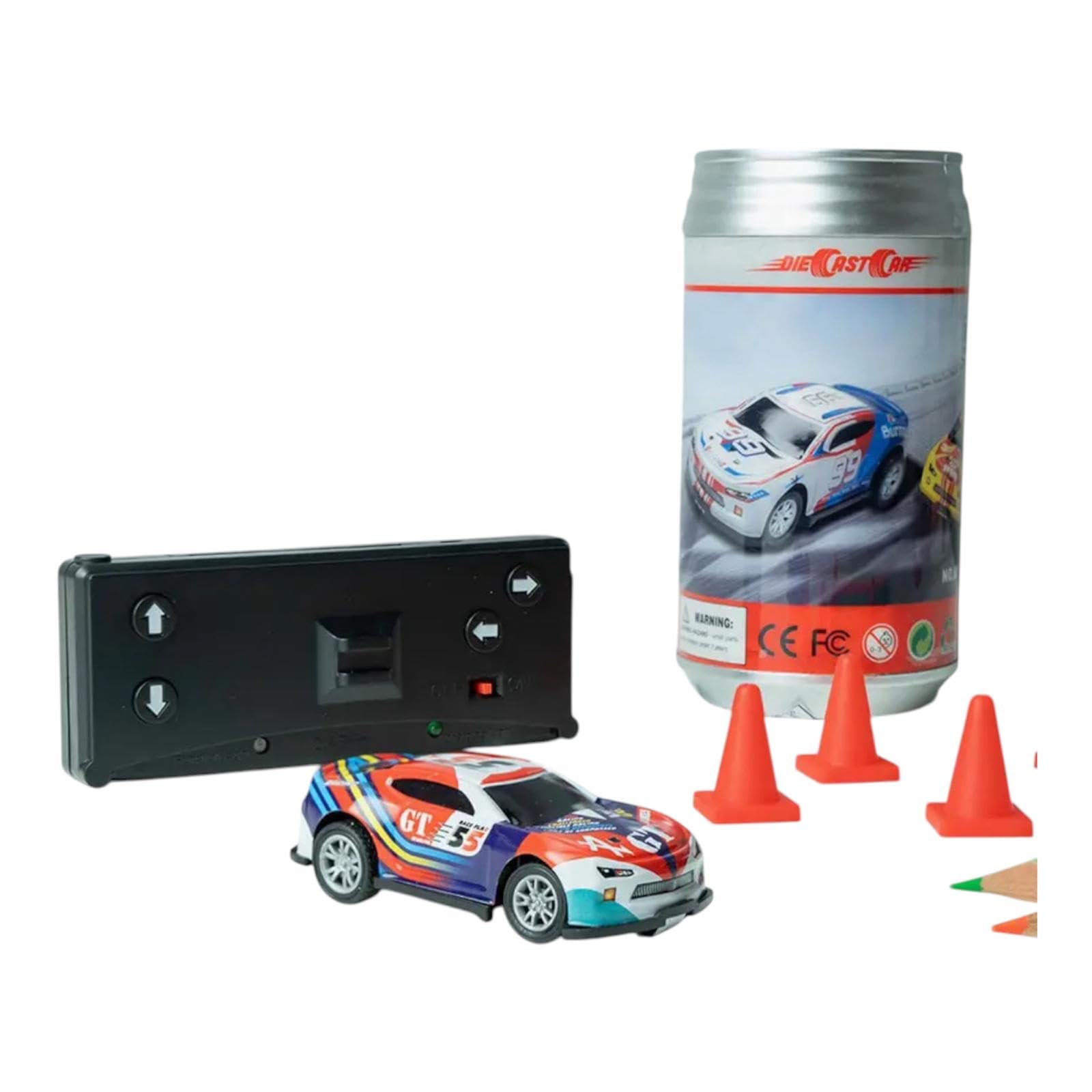 Mini Remote Control Racing Car in Can โ 2.4GHz RC Speedster 1:36 Scale Diecast Metal Car โ High Speed 5km/h with Traffic Cones โ Indoor & Outdoor RC Toy for Kids & Adults Gift (Design May Vary)