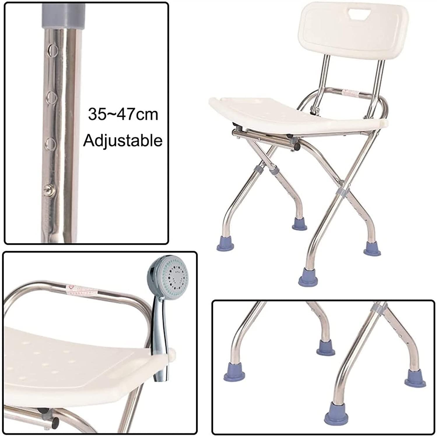Taburete De Ducha, Asiento De Ducha Plegable, Taburete, Asiento De Bañera para Personas Mayores Discapacitadas con Respaldo, Asiento De Baño Portátil, Banco De Baño,White-51 * 31cm