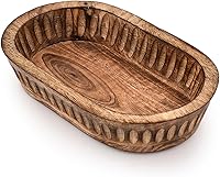 KaizenCasa Hand-Carved Mango Wood Decorative Bowl - Unique Vertical Stripe Centerpiece for Home, Kitchen, Bathroom Decor (10" x 6" x 2")