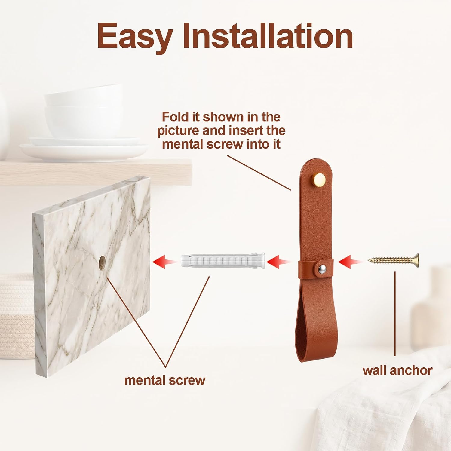12 PCS Leather Curtain Rod Holder, PU Leather Curtain Rod Holders for Towels, Oars, Curtain Rods, Home Decor, Brown
