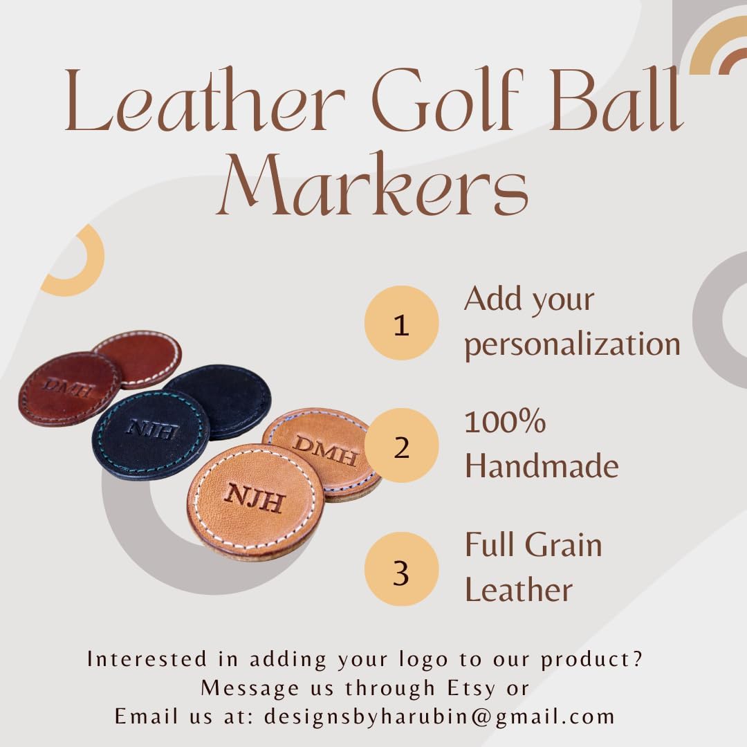 Handmade Leather Golf Ball Markers with Free Personalization | Pack of 3 | Personalized Golf Gift | Leather Accessory | 3rd Anniversary Gift