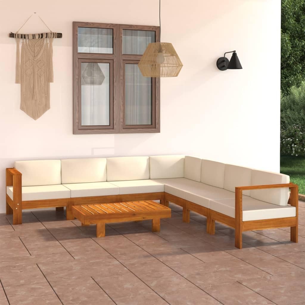 vidaXL Outdoor Lounge Set, 8-Piece with Cream White Cushions, Solid Acacia Wood Construction, Ideal for Garden, Patio, Balcony Seating