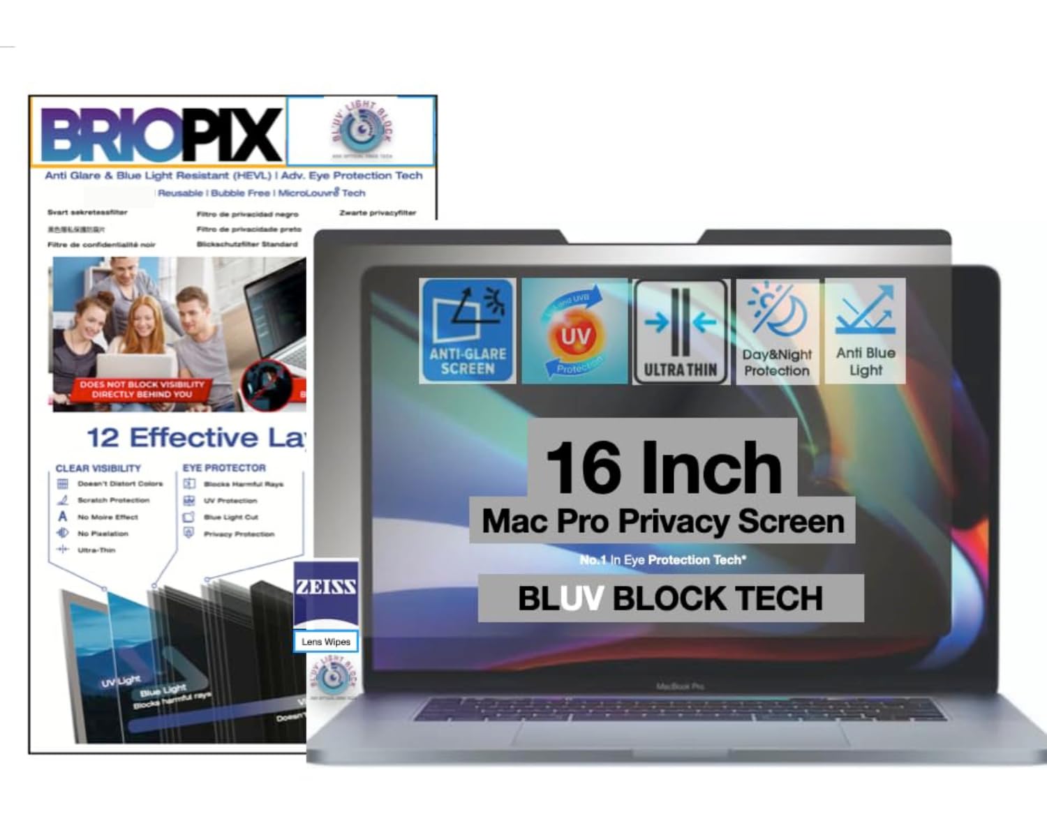 BrioPix MacBook Pro 16 Inch Privacy Screen Filter - No Eye Strain | Anti Blue Light + Anti Glare | BLUV Block | Privacy Screen for macbook 16 inch (B0C5HP4GNM) Amazon Price History, Amazon Price Tracker