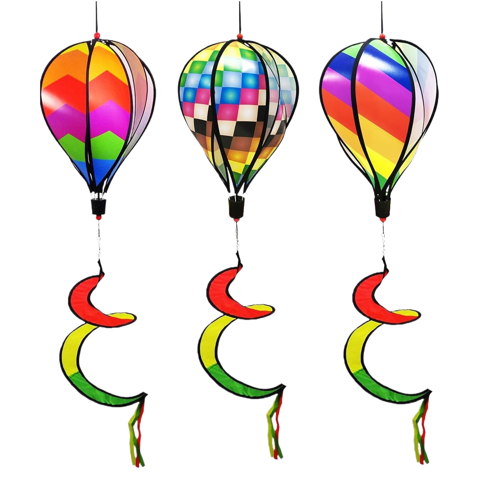 MLqkpwy 3 Pieces Hot Air Balloon Wind Spinner Rainbow,129 Cm Striped Rainbow Windsock Rotating Sequins,for Yard Garden Patio Outdoor Decor