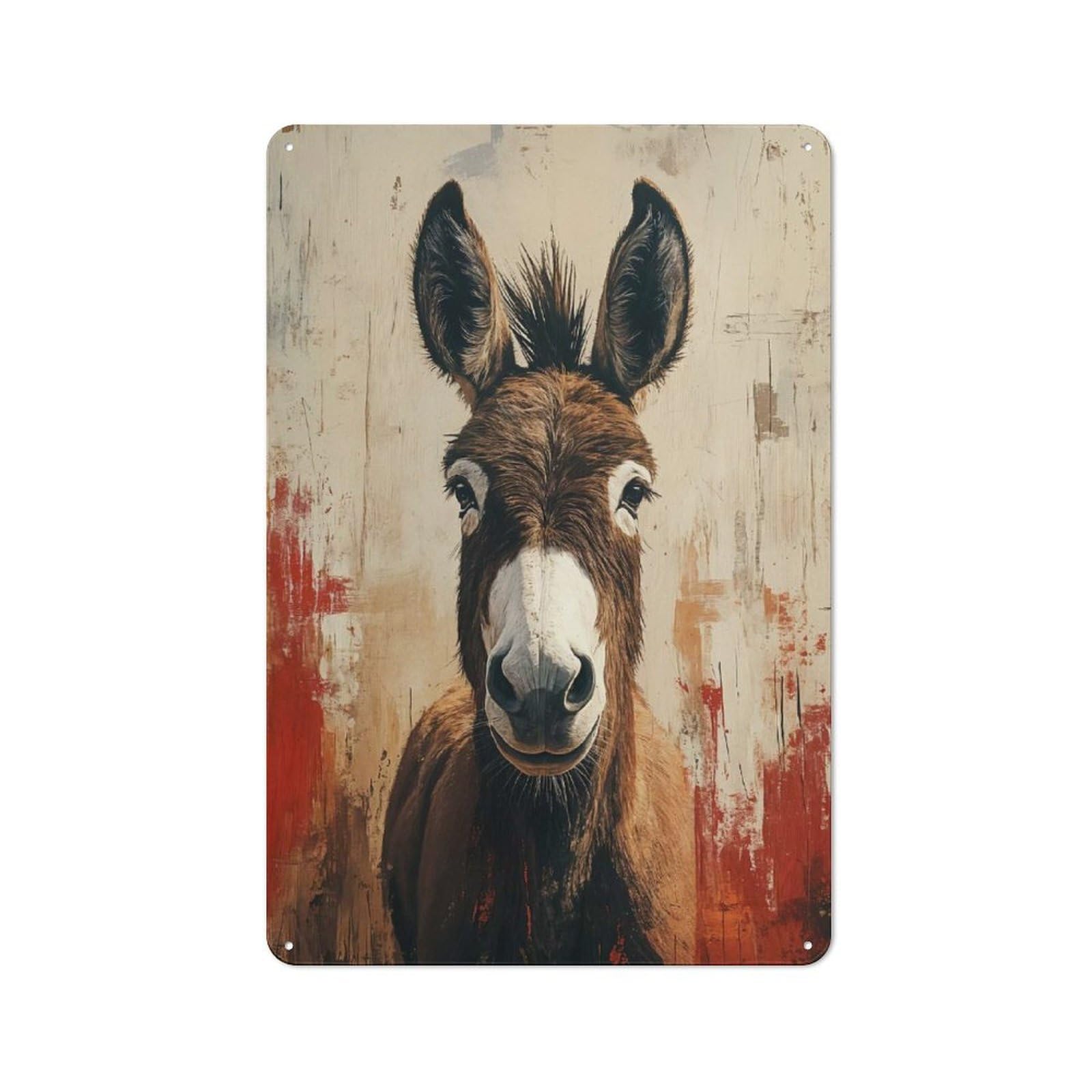 Junmoney Style-19 Donkey Portrait With Abstract Background Retro Metal Wall Sign 30X20cm For Living Room Or Hallway, For Collectors Decorating Living Rooms And Hallways