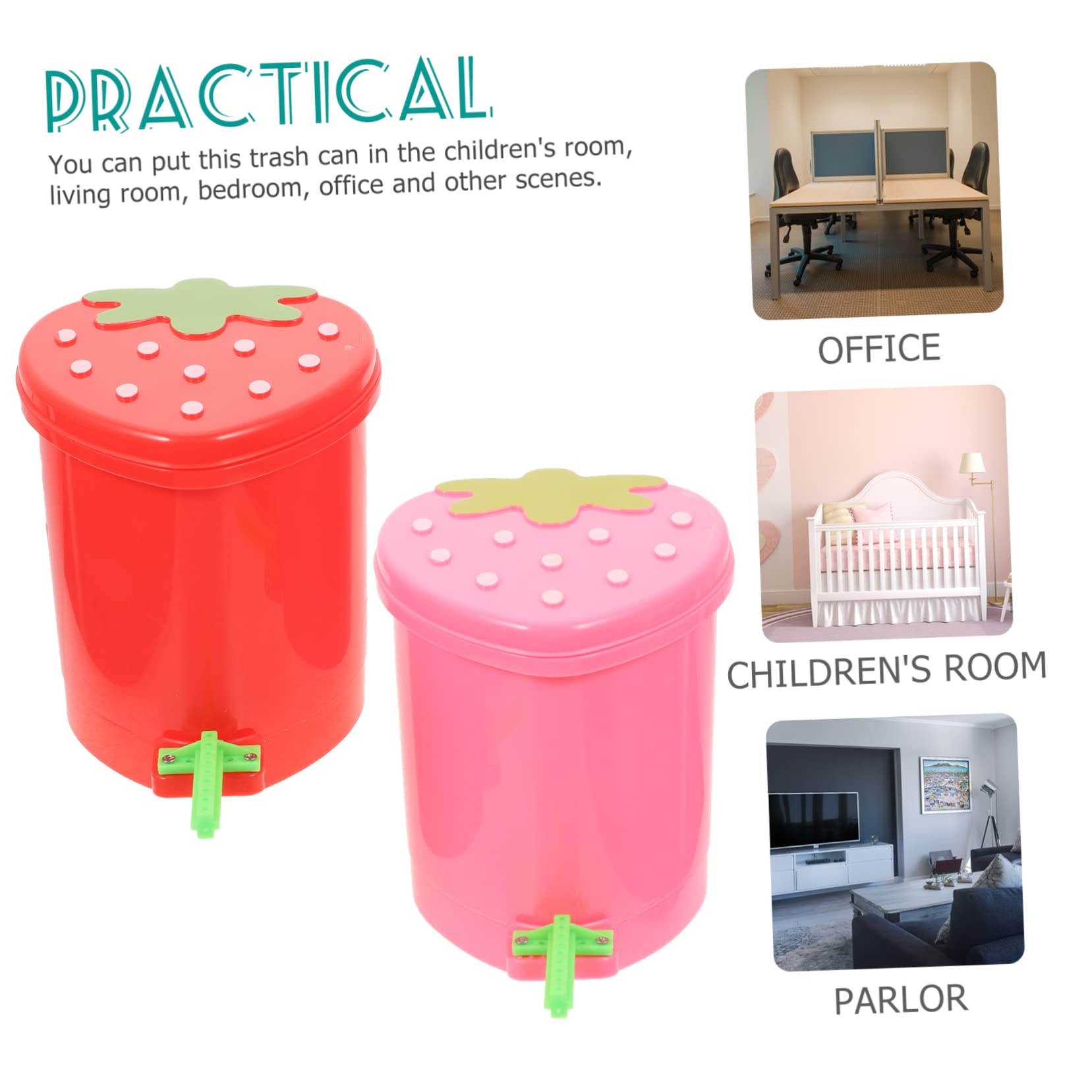 ARTIBETTER 3 Ensembles Décorative Forme De Fraise Lot de Petites Corbeilles À Déchets avec Couvercle pour Chambre 2 Pièces * 3