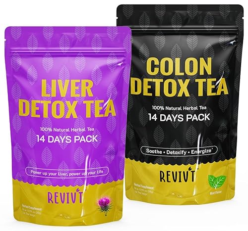 REVIVT Kit de té de desintoxicación de colon e hígado  Juego de té de hierbas 2 en 1, 14 bolsas cada una para limpieza intestinal y salud hepática,