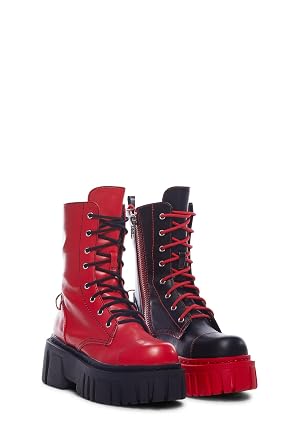 Dolls Kill Devil Games Mismatched Combat Boots by Current Mood Vegan Leather Platform Boots with Adjustable Lace-Ups Side