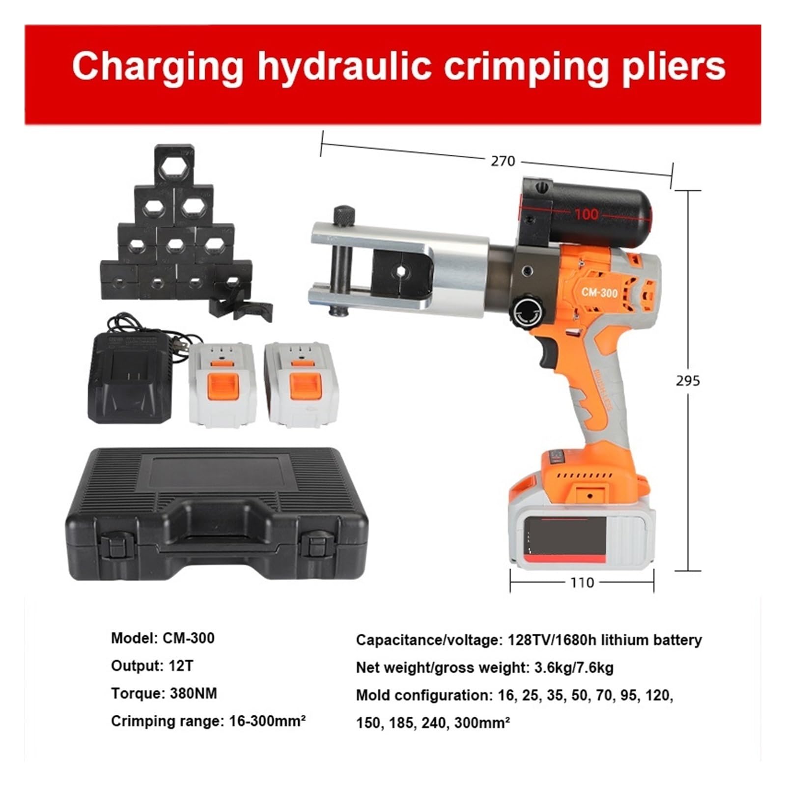 Elektryczne hydrauliczne szczypce do zaciskania Akumulatorowe szczypce hydrauliczne Narzędzie do zaciskania Szczypce do zaciskania z dwiema bateriami