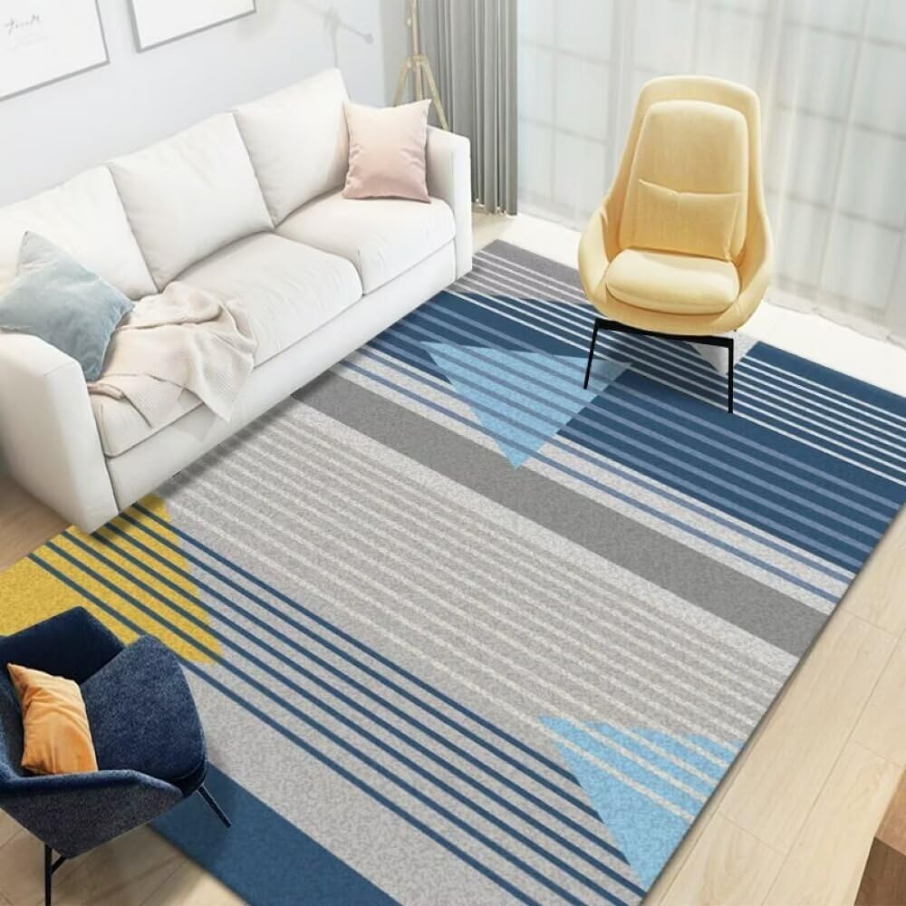 Tapis de sol salon géométrique 130X190CM anthracite et blanc style fil moderne