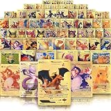 55 PCS Gold Cards Packs Vmax V EX GX Rare Golden Cards TCG Deck Box Gold Foil Card for Fans/Kids/Collectors Gifts (No Duplicates)