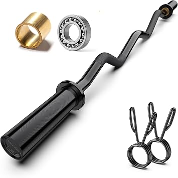 بار EZ Curl Barbell Bar 47 "، محامل كتم الصوت - 2" شريط تجعيد لرفع الوزن ، دفع الورك ، العضلة ذات الرأسين ، الجمنازيوم القرفصاء ، تدريب قوة تجعيد الكروم ، 2 قطع الياقات 800 رطل سعة الوزن