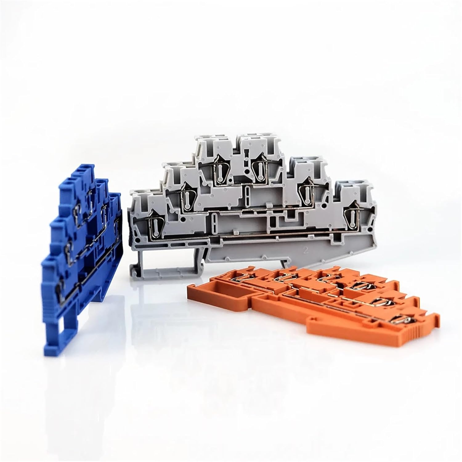 Spring Terminal Block 10Pcs ST-2.5-3L Din Rail 3 Layer Screwless Connection Connector Return Pull Type Wire Conductor ST2.5-3L(Blue)