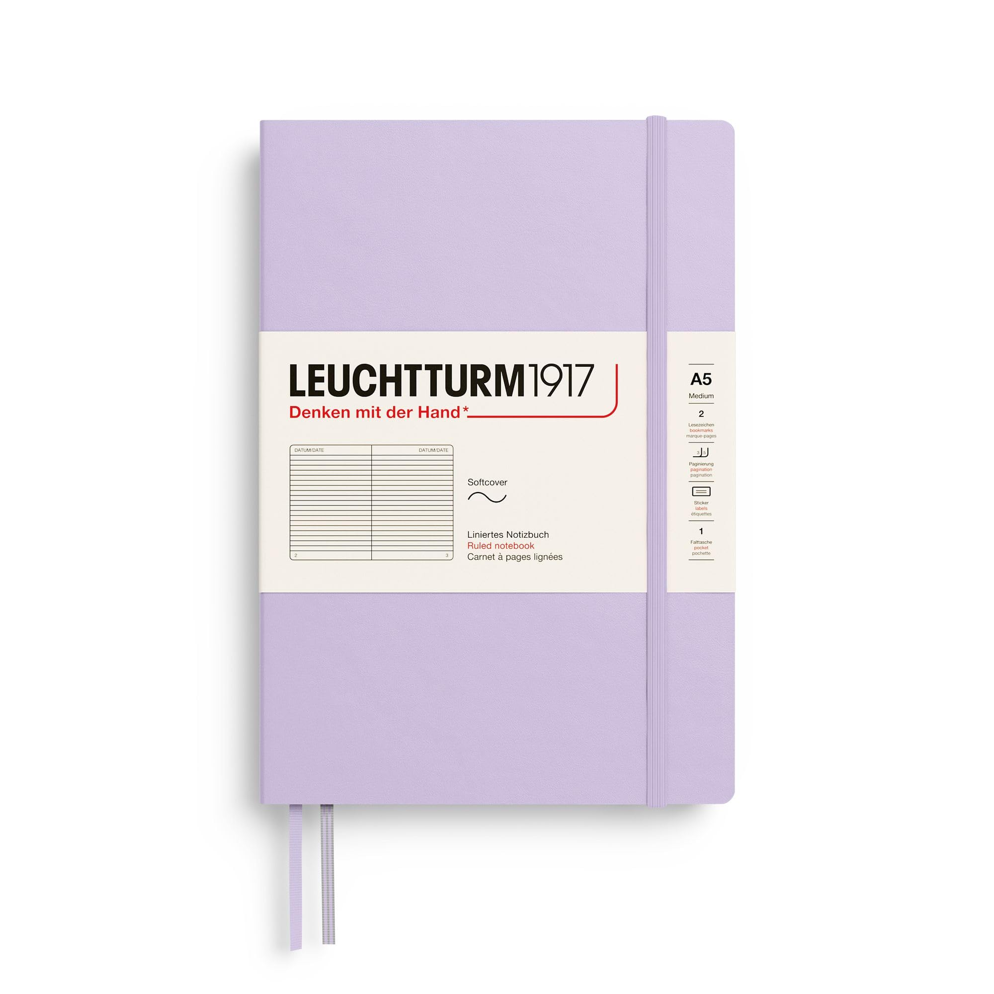 LEUCHTTURM1917 - Notebook Softcover Medium A5-123 Numbered Pages for Writing and Journaling (Lilac, Dotted)