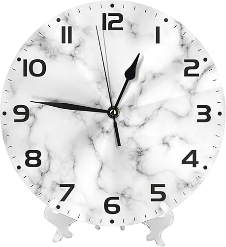 Vista 2 de Reloj de pared de mármol gris de 10 pulgadas, silencioso, sin tictac, fácil de leer, reloj de pared decorativo para sala de estar, habitación