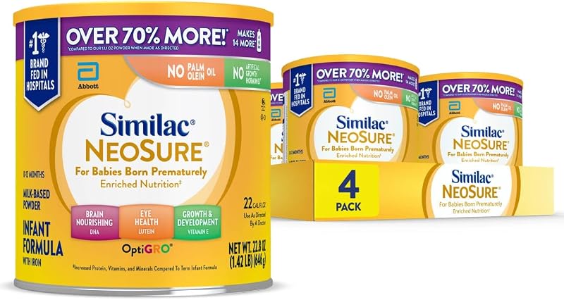 Similac NeoSure Premature Post-Discharge Baby Formula Powder | Infant Formula for Preemies Designed to Support Development & Excellent Growth, in 22.8 oz value-size can, 4 pack