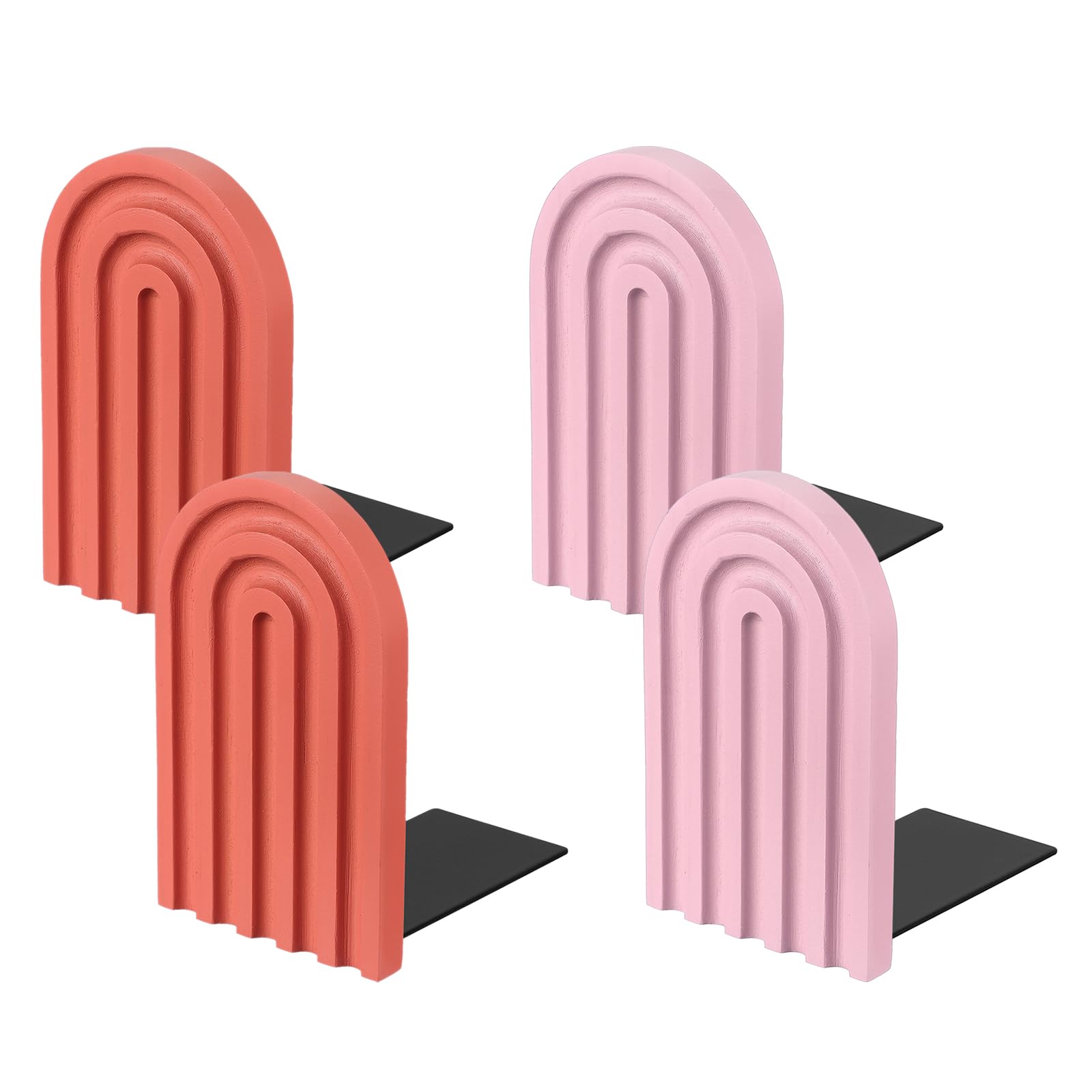 PATIKIL 4Pcs Boho Arch Bookends, Non-Skid Wood Book Ends Rainbow Wooden for Shelves Book Stopper Stand Cute for Holding Books Movie Home Office Library Decorative, Red/Pink