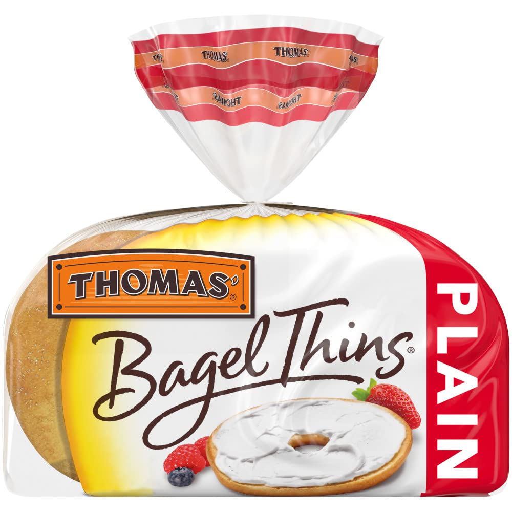 Thomas' Plain Bagel Thins, 8 Pre-Sliced Bagels with No High Fructose Corn Syrup, 13 Oz