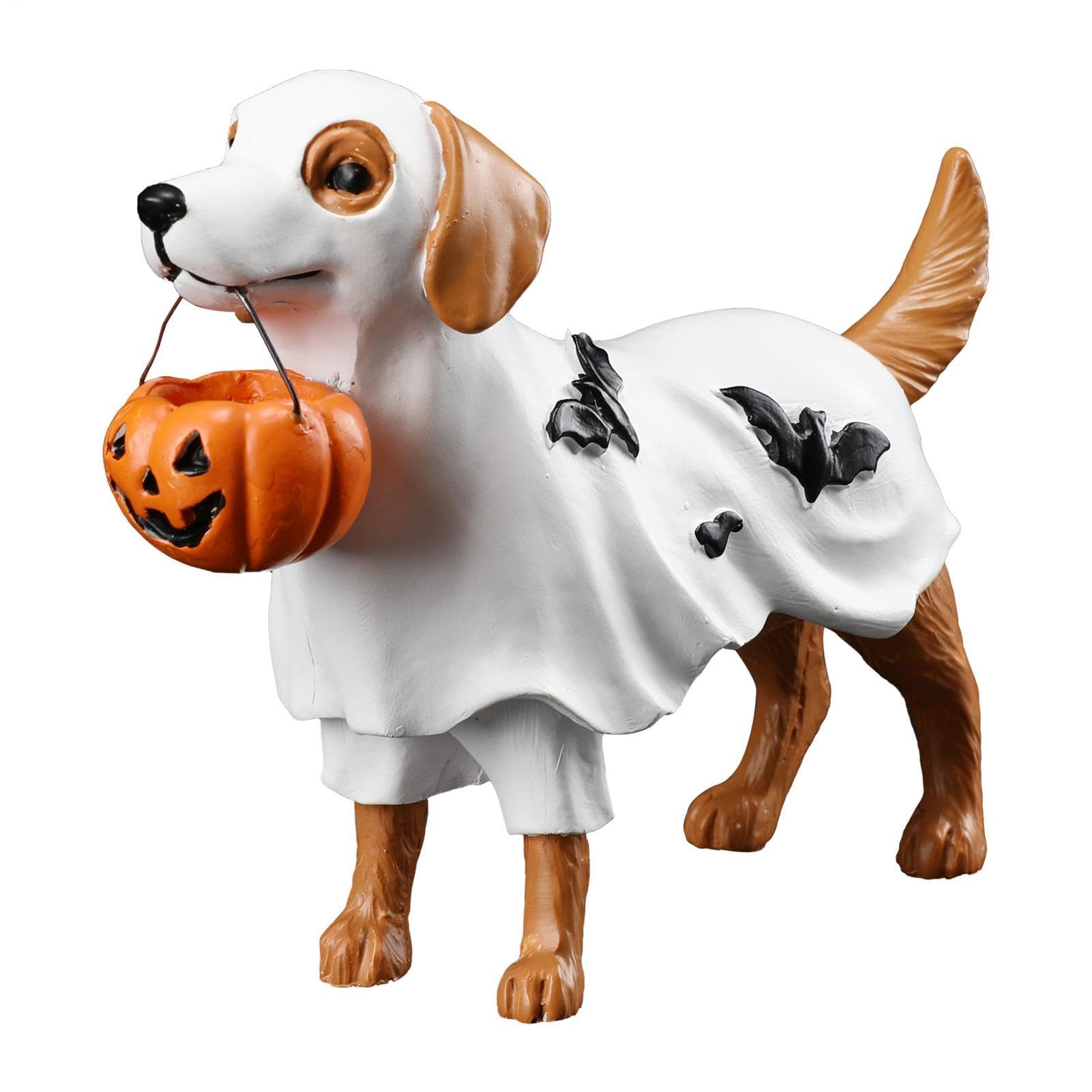 Chien fantôme Halloween : mini statue en résine pour bureau et maison